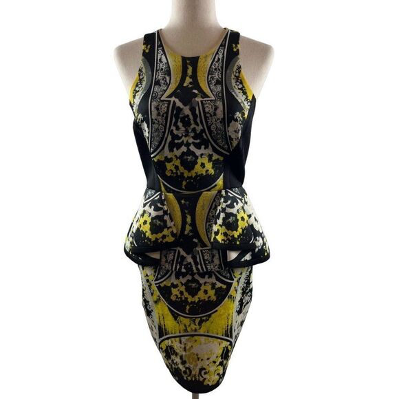 River Island Abstract Printed Peplum Scuba Neoprene Bodycon Dress US 4 UK 8 - Picture 5 of 12